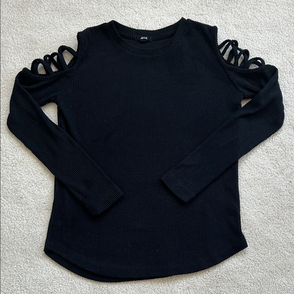 Black Ribbed Sweater with Shoulder Details - Size Small